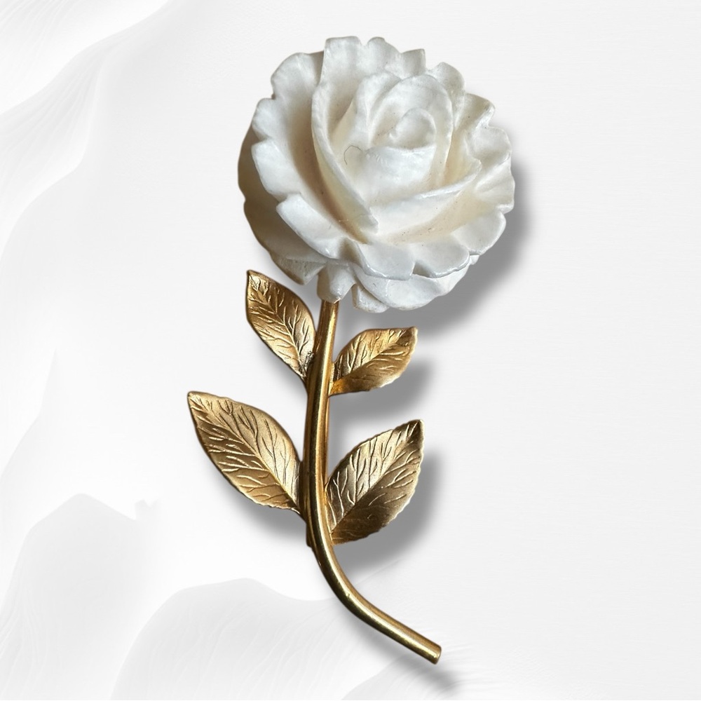 Vtg Karen Lynne K.L.12K G.F. Gold Filled Celluloid Rose Brooch